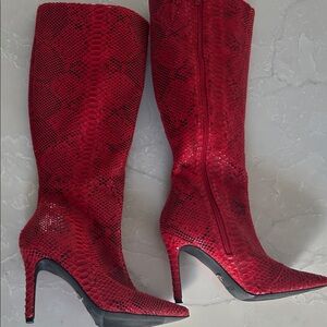 Thalia Sodi Red Snakeskin Heeled Boots